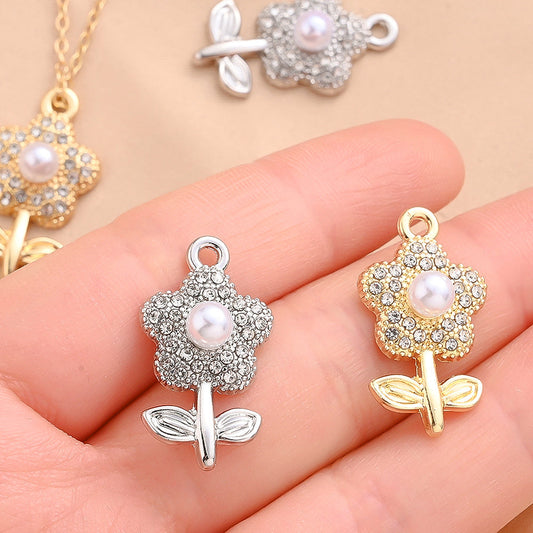 Sparkling Rhinestone Flower Pendant Charms