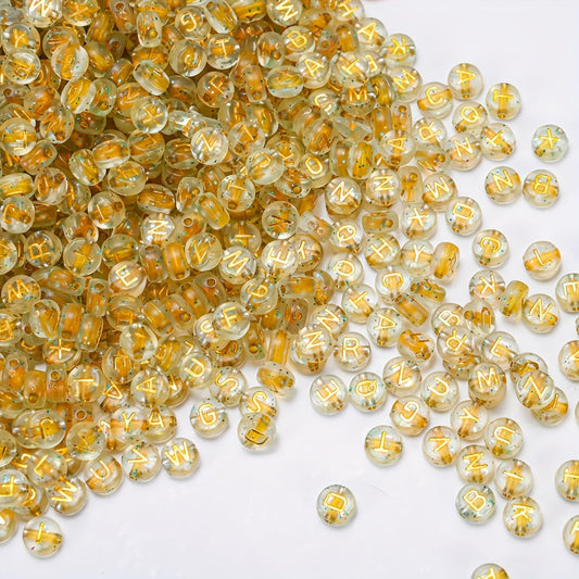Clear Gold Letter Acrylic Beads