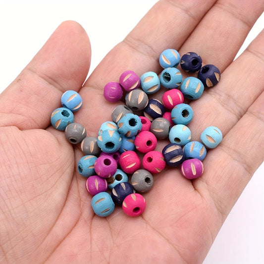 Hand-Carved Multi Color Wood Beads