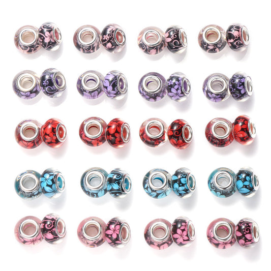 Flower Pattern Resin Large Hole Beads