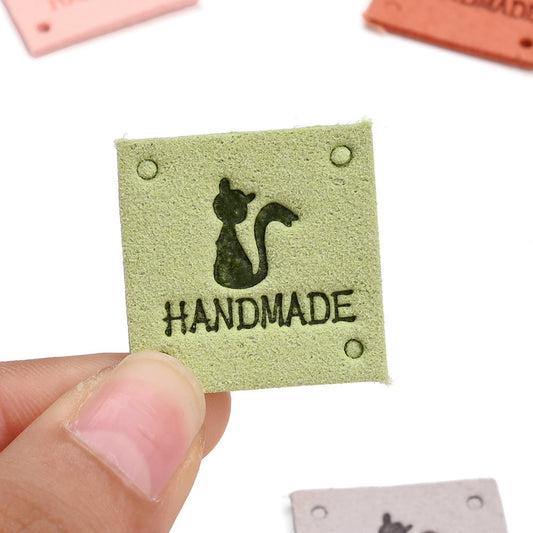 10/30-Piece 25 mm Cute Cat HANDMADE Leather Labels
