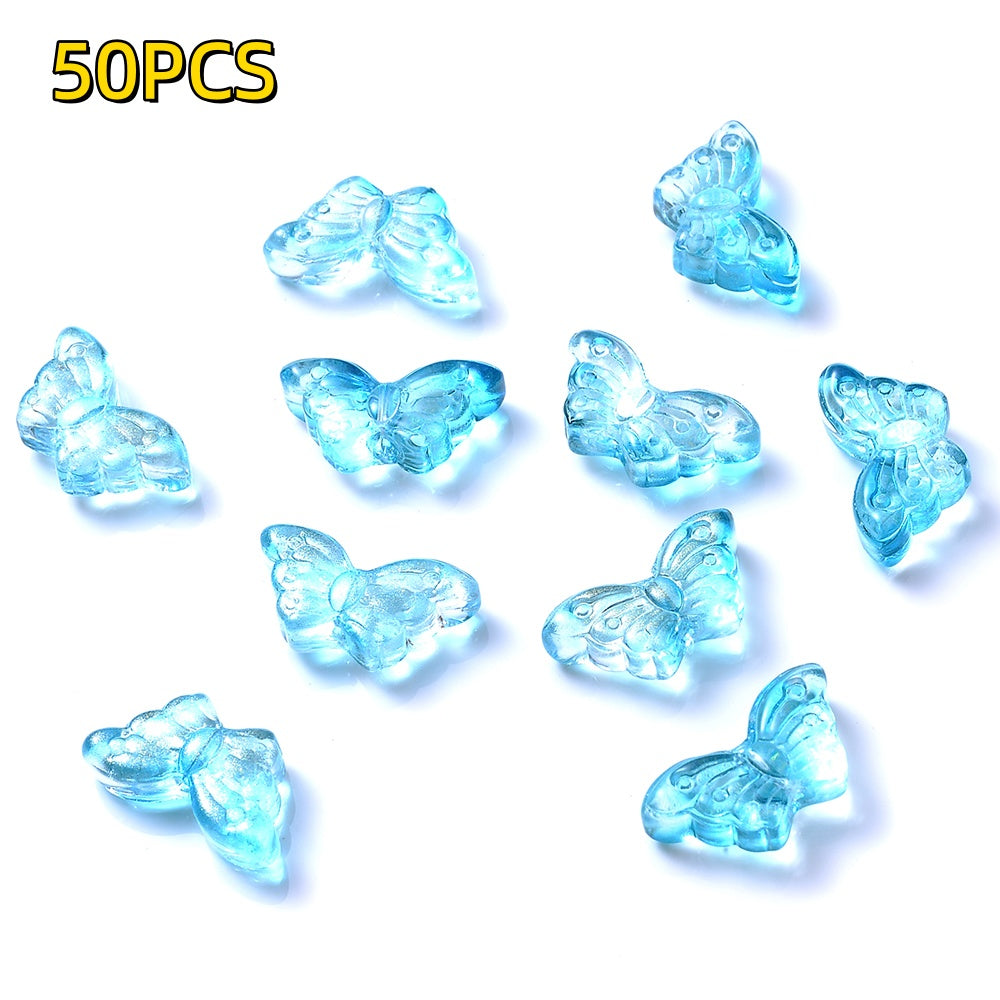 50pcs/set 8x15mm Colorful Transparent Butterfly Beads