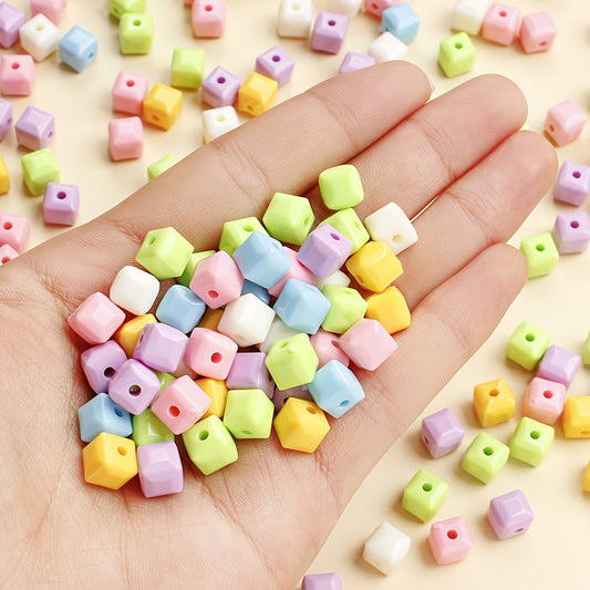 100PCS 7mm Colorful Luminous Square Acrylic Bead Set