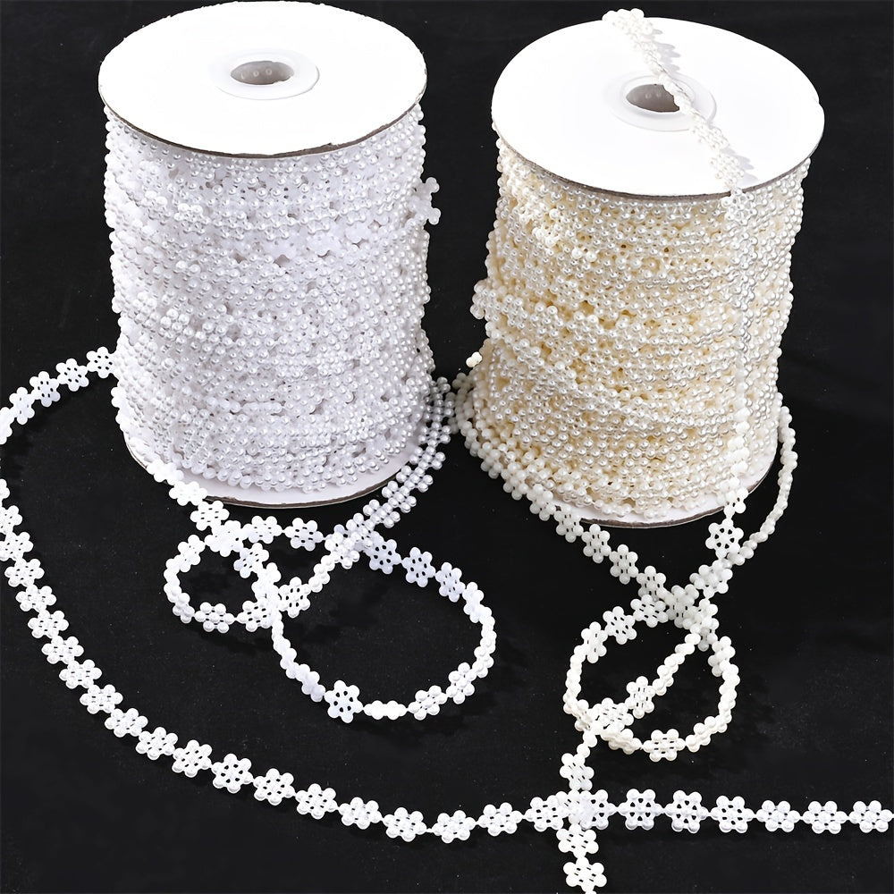 2m White Ivory Flatback Flower Acrylic Bead Chain