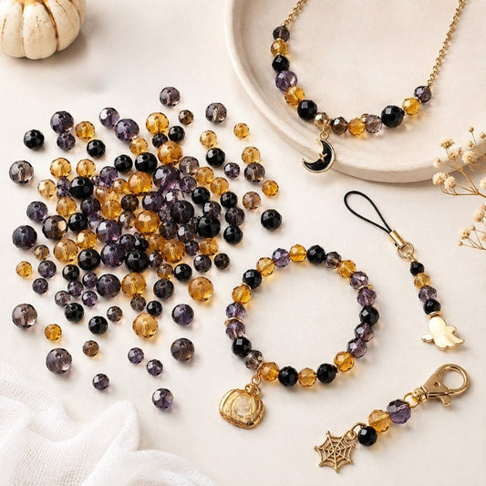 1349pcs Halloween Artificial Crystal Beads Mix Random Orange Black Purple