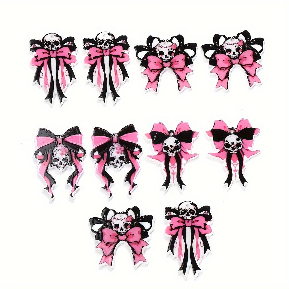 Pink Black Bow Acrylic Spacer Beads