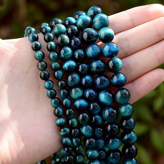 Lake Blue Natural Tiger Eye Stone Beads