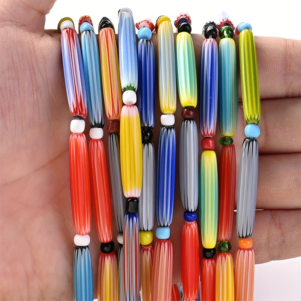 12pcs 5x31mm Long Colorful Glass Beads