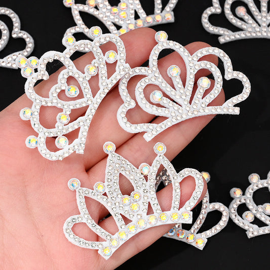 15-Piece White Padded Crown Rhinestone Patches