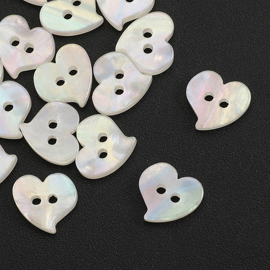 20PCS White Heart Resin Double-Hole Buttons