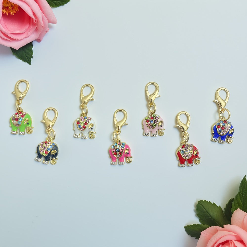 18PCS Rhinestone & Enamel Elephant Mini Keychain Set