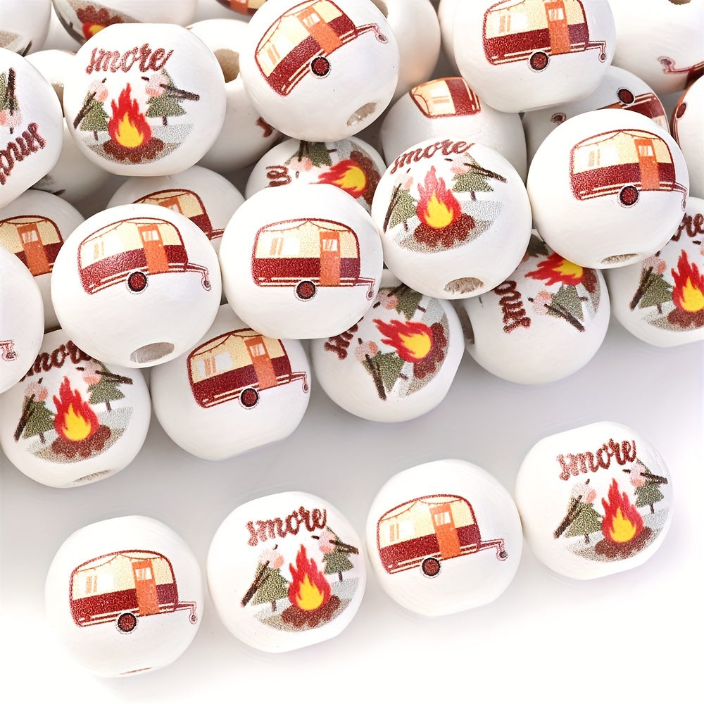 10pcs 16mm Camp Style Wooden Beads