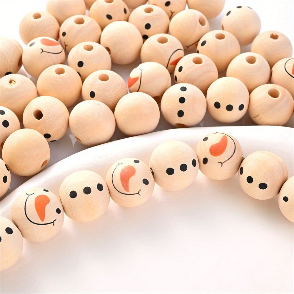 50pcs 19mm Christmas Wooden Beads with String