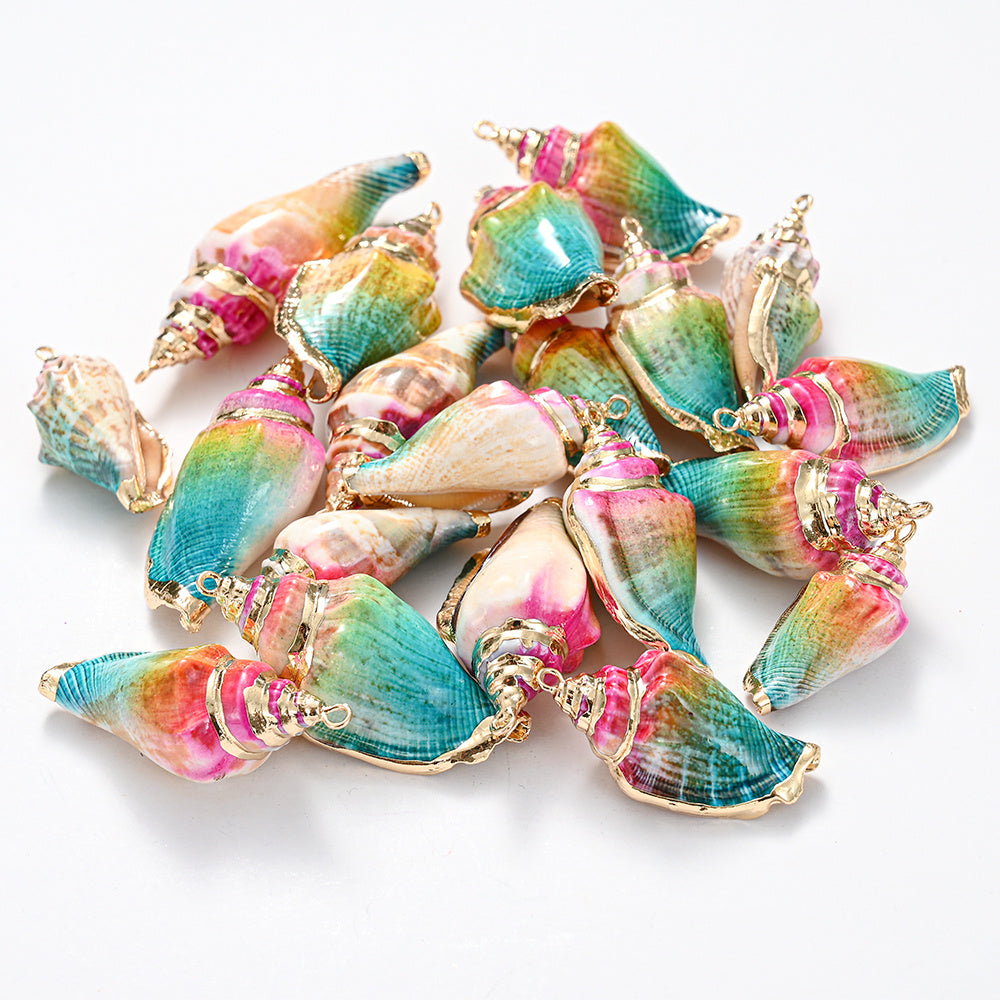 Colorful Gold-Trimmed Shell Pendant Charms