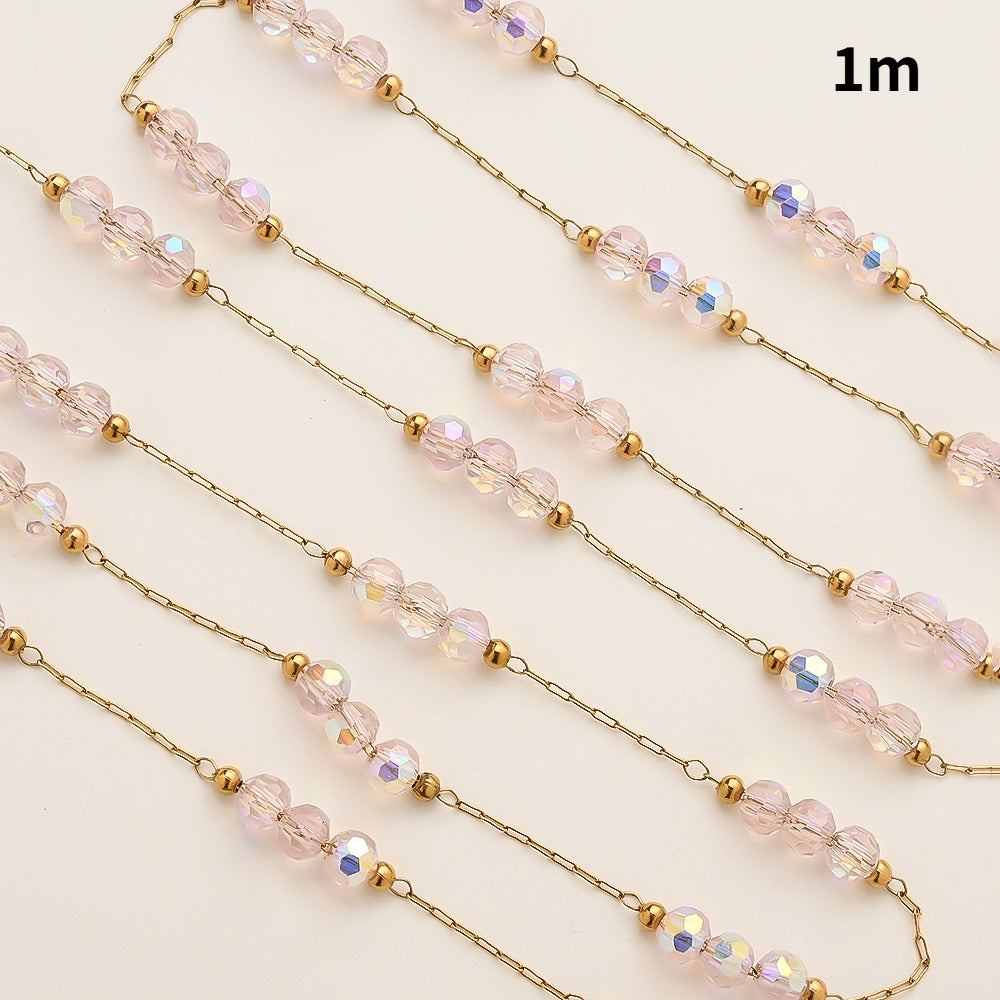 1m Colorful Shiny Pink Glass Bead Chain