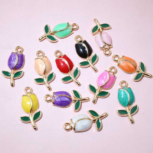 30-Piece Multicolor Tulip Drop-Oil Flower Charms