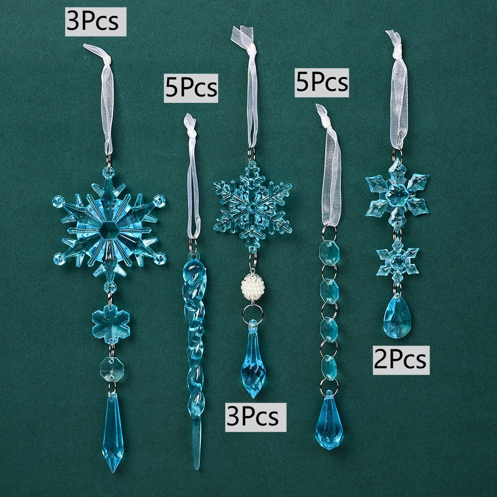 18-Piece Christmas Transparent Snowflake & Waterdrop Acrylic Pendants