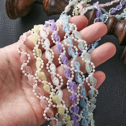 1 m Apricot Flower Pearl Embroidered Lace Trim