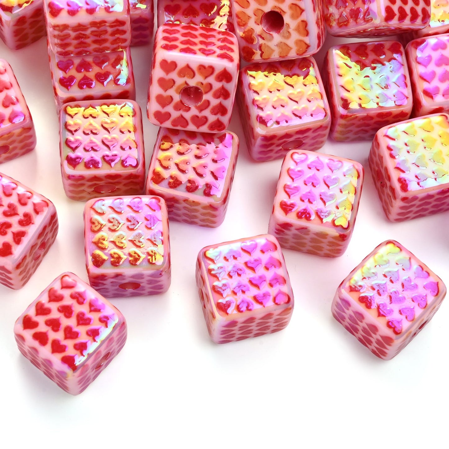 Red Square Heart Acrylic Beads