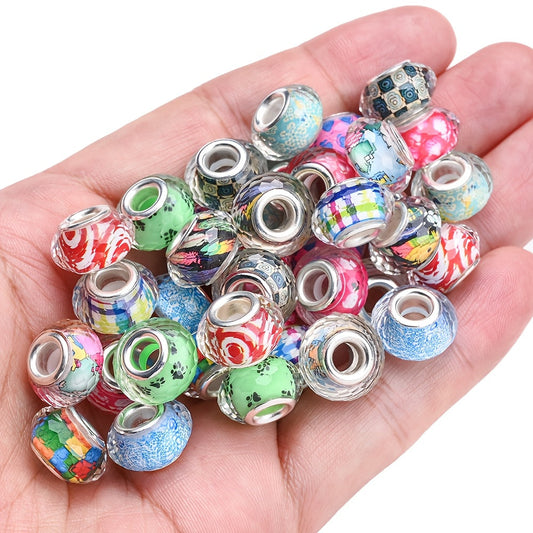 Color Printed Acrylic Large Hole Beads