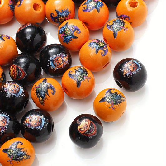 Halloween Witch Pumpkin Wooden Spacer Beads