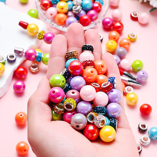 100PCS Colorful Resin & Metal Large Hole Bead Set