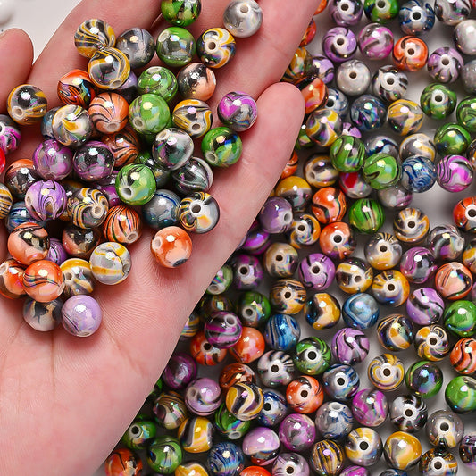 Mixed Color Waterprint Round Acrylic Beads