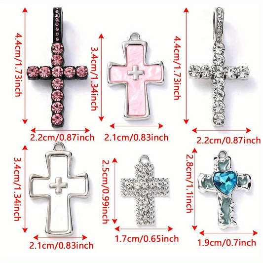 2/6PCS Antique Multicolor Rhinestone Cross Pendant Set