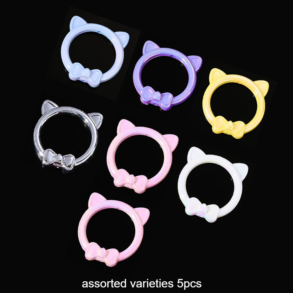 5PCS Acrylic Electroplated Cat Head Bow Bead Set