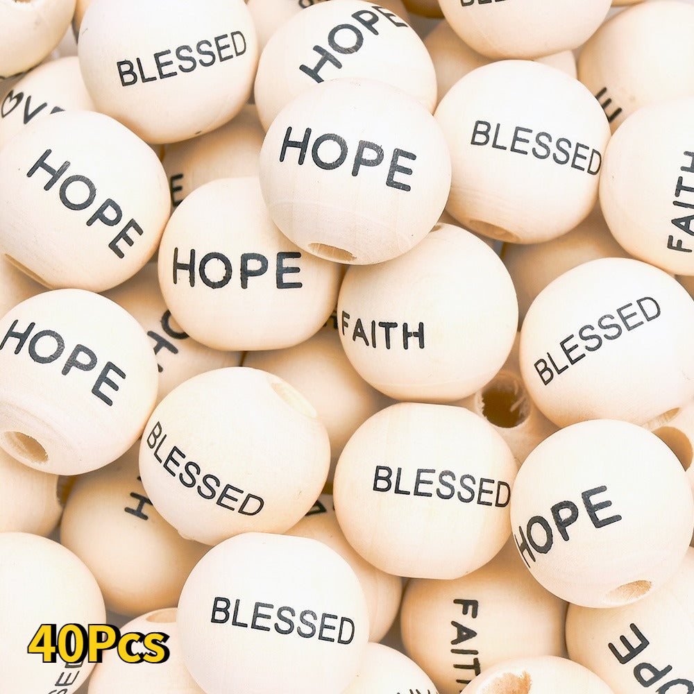 20/40pcs 16mm Letter LOVE HOPE BLESSED FAITH Wooden Beads