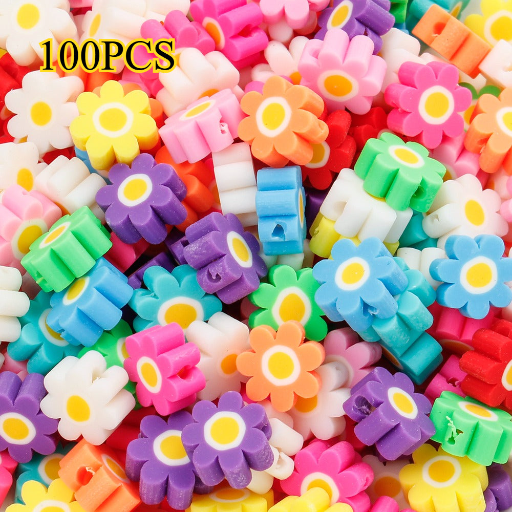 50/100pcs 10mm Colorful Flower Clay Beads