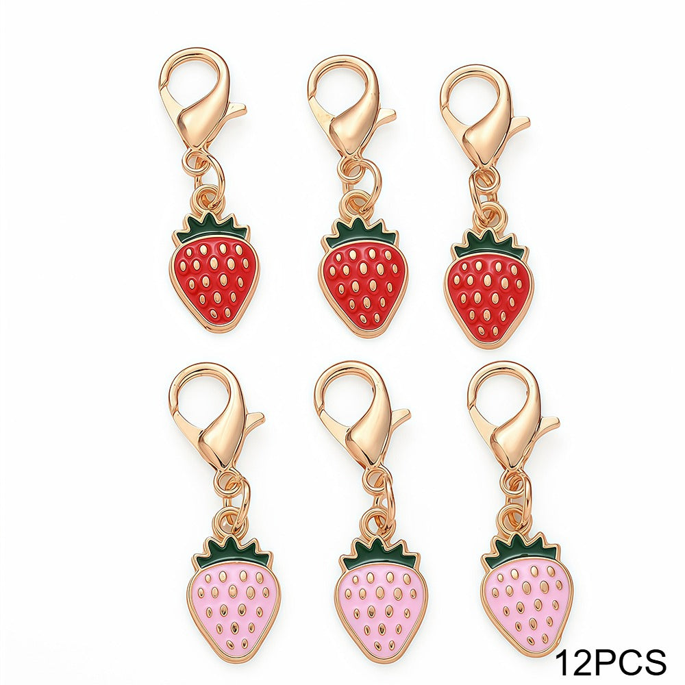 12PCS Red & Pink Strawberry Enamel Keychain Set