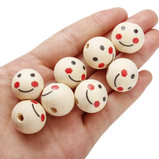Natural Smile Face Wood Beads