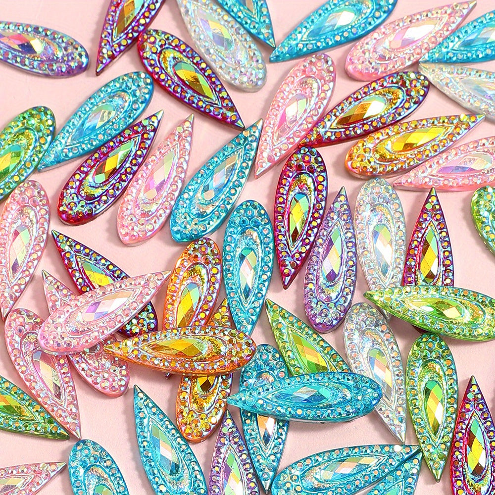 50pcs 7x21mm Colorful Waterdrop Resin Patches