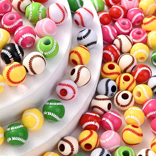 Colorful Acrylic Baseball Themed Beads
