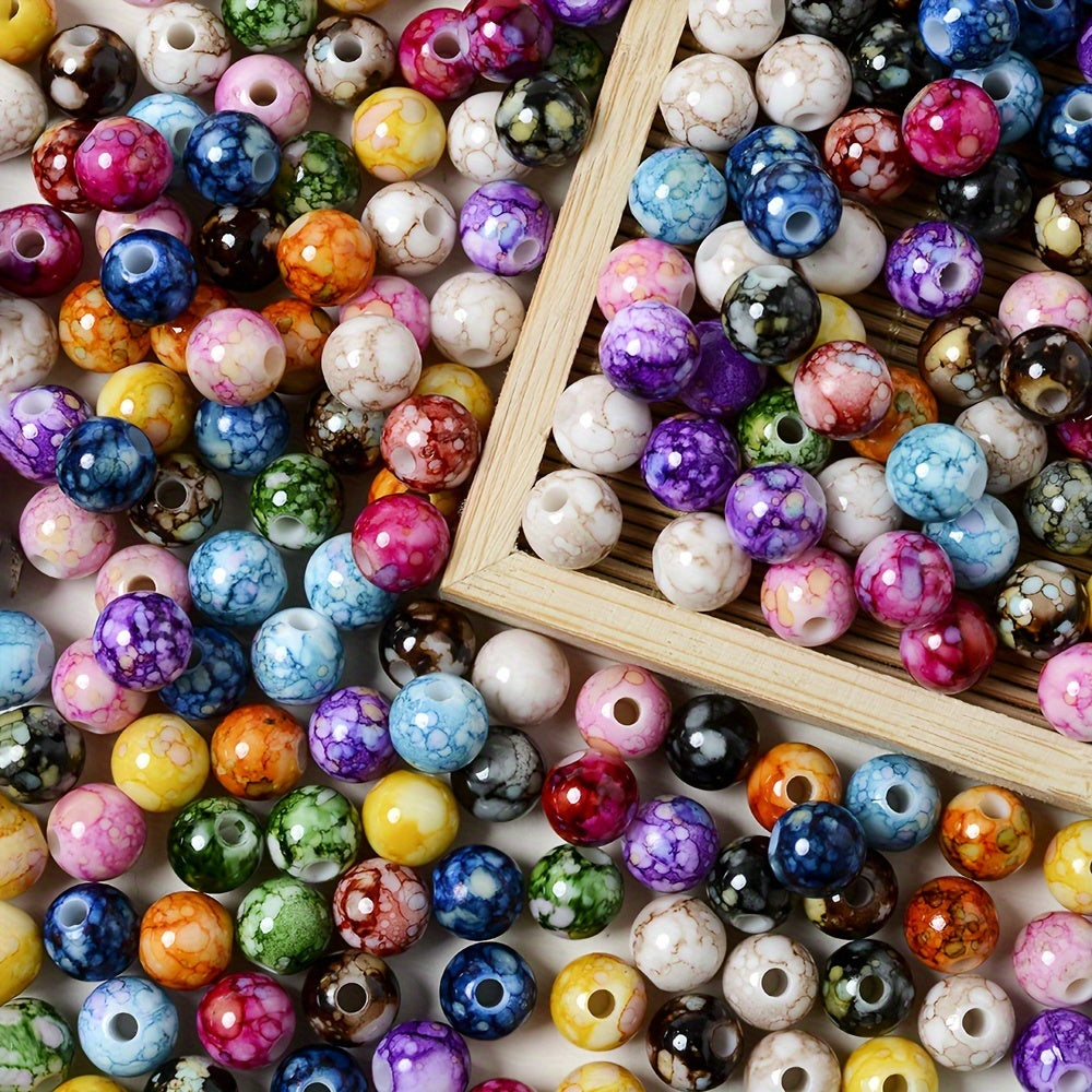 8 mm Mixed Color Cracked Acrylic Beads