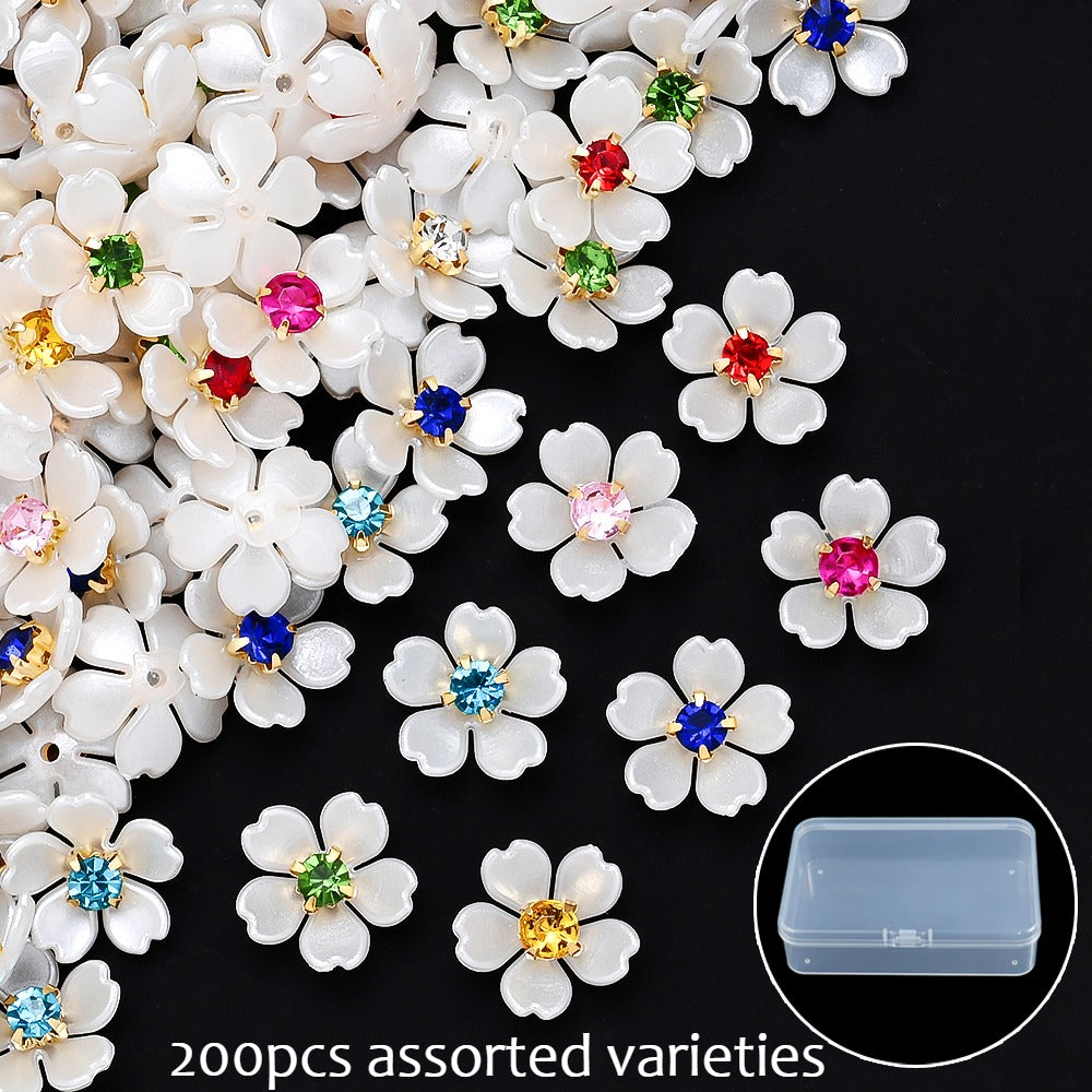 White Rhinestone Flower Acrylic Beads
