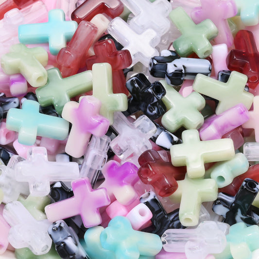 50pcs Random Color Cross Acrylic Spacer Beads