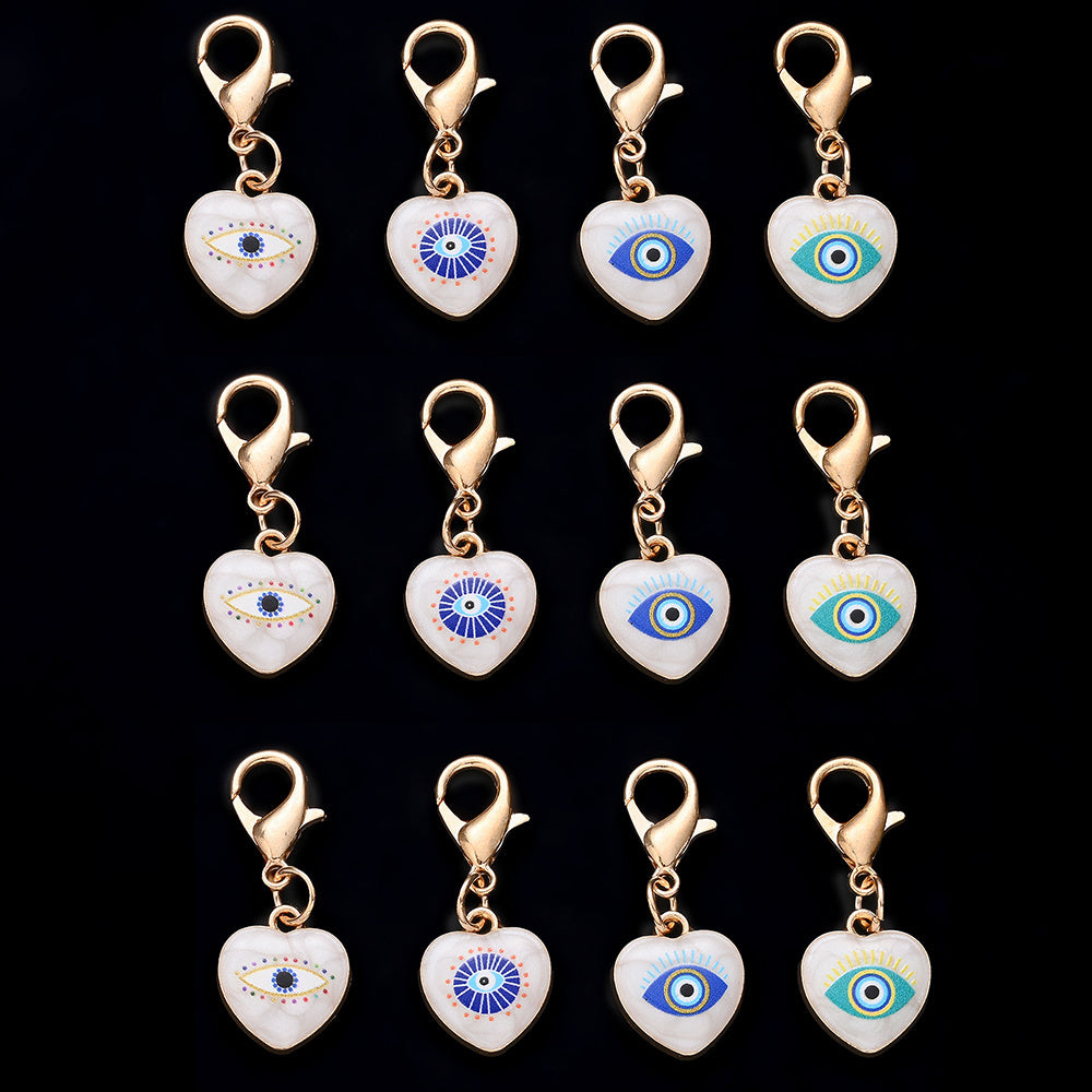 12PCS Blue & White Evil Eye Enamel Keychain Set