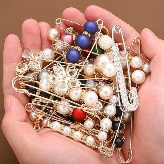 45PCS Mixed-Color Pearl Safety Pin Brooch Set