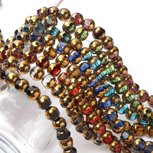 1/3strip 8-Faceted Synthetic Crystal Glass Bead, Random Color Flat Round