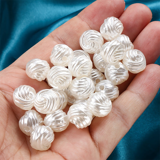 20PCS 14mm White Flower Roll Pattern Acrylic Bead Set