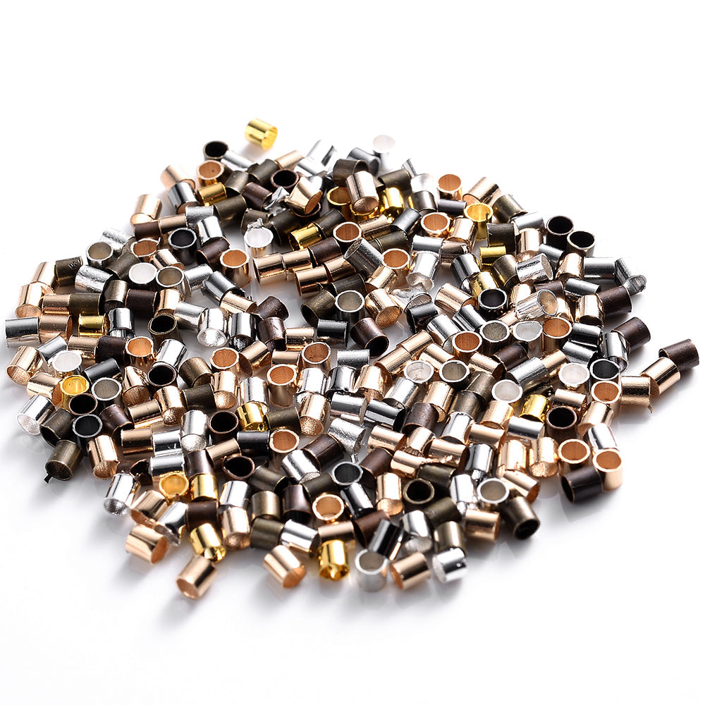 500pcs Golden & Silvery Copper Crimp End Beads