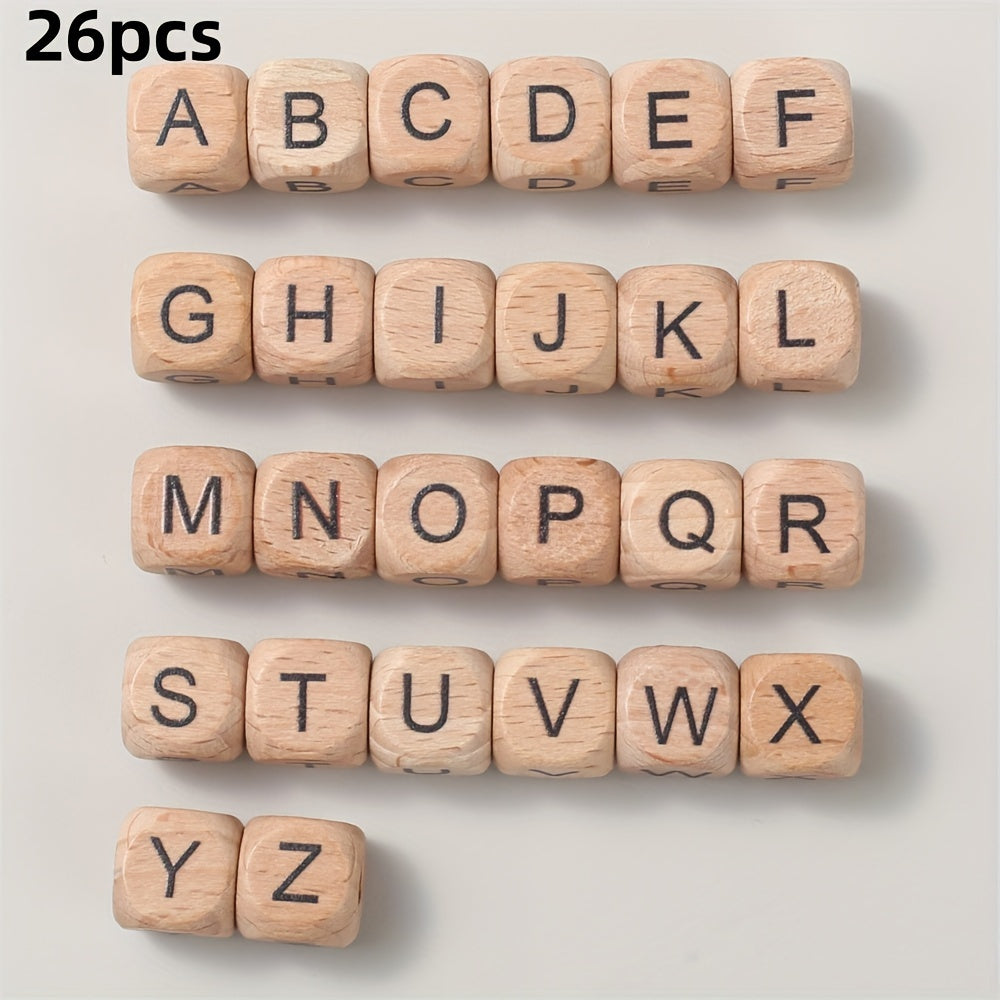 10-Piece 12 mm Square Alphabet Letter Wooden Beads