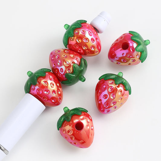 4pcs Shiny Red Strawberry Acrylic Fruit Beads
