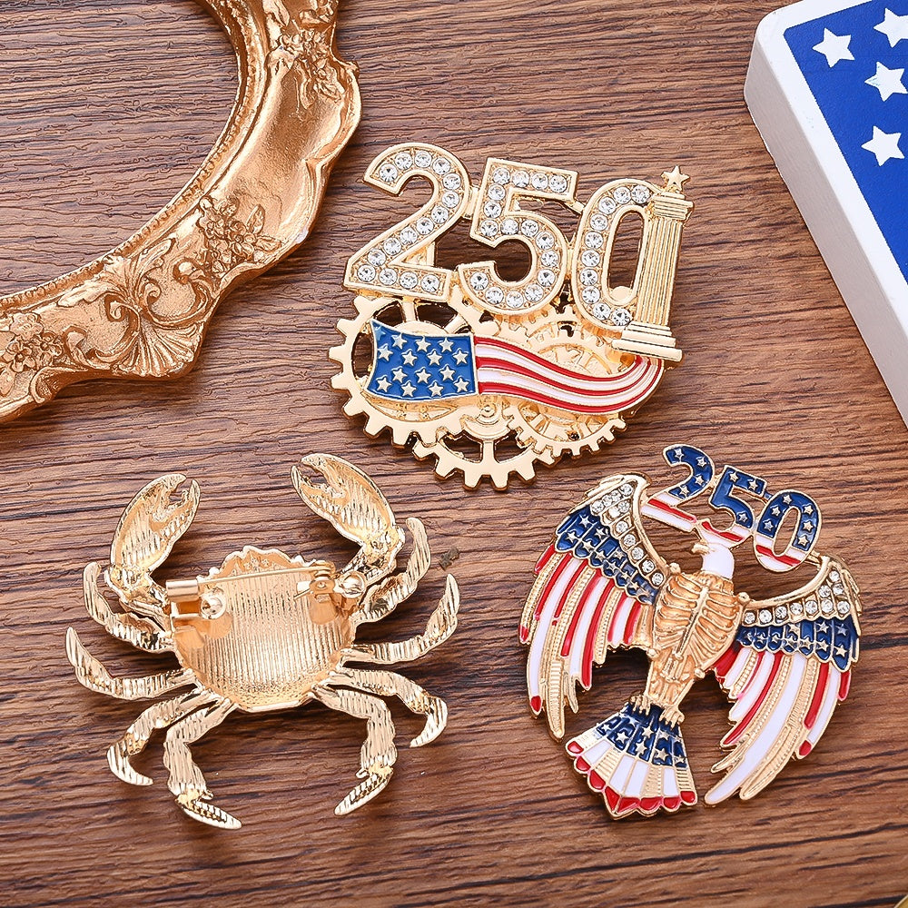 Independence Day Rhinestone Brooch Set