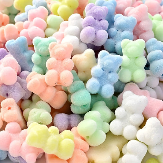 Macaron Flocking Bear Acrylic Beads