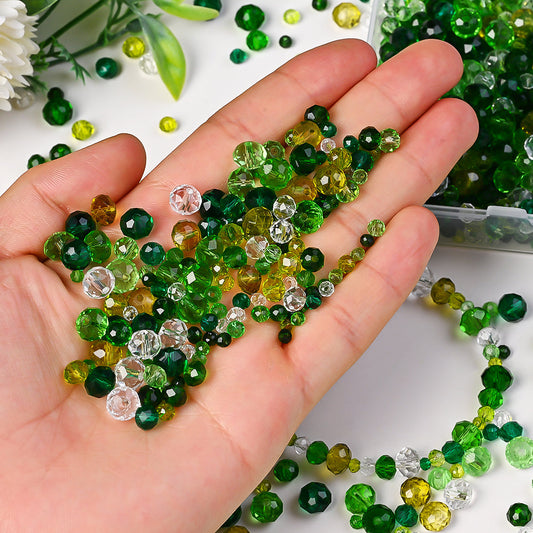 Green Faceted Glass Beads Set