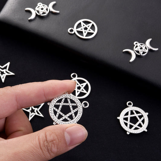 Pentagram Moon Zinc Alloy Pendants