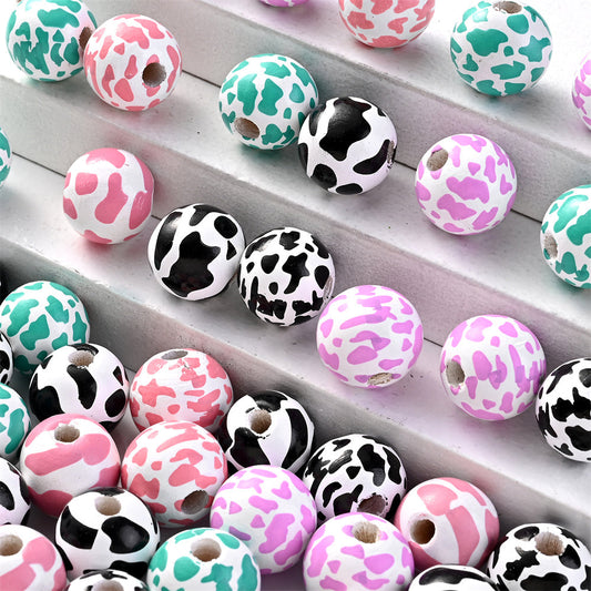 Cow / Leopard Print Wooden Spacer Beads, 10pcs